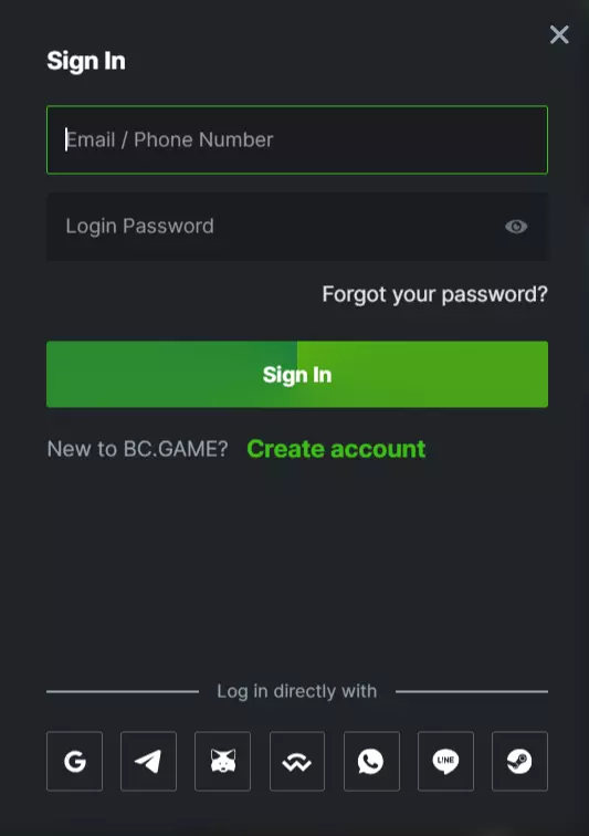 BC.Game log into your account